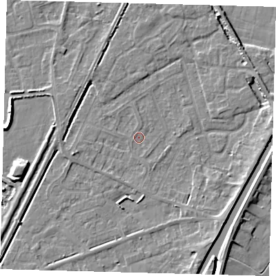 Shaded relief map of the ground around PE112UY, computed from Environment Agency LiDAR. The ground here sits at about 3 m above sea level and falls 7 m across the surrounding 800 m. Surface water reaching this point runs off ground lying to the south-south-west, 1.4 m higher.