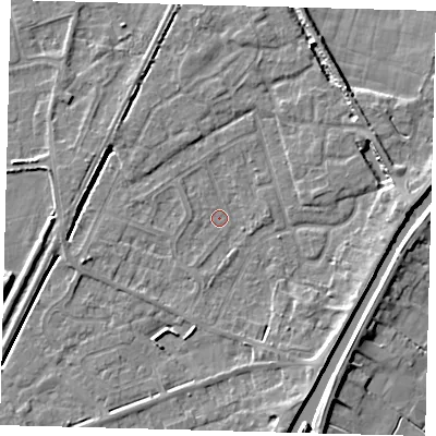 Shaded relief map of the ground around PE112UZ, computed from Environment Agency LiDAR. The ground here sits at about 2 m above sea level and falls 7 m across the surrounding 800 m. Surface water reaching this point runs off ground lying to the south-west, 1.4 m higher.