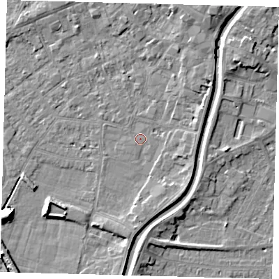 Shaded relief map of the ground around PE112XH, computed from Environment Agency LiDAR. The ground here sits at about 4 m above sea level and falls 8 m across the surrounding 800 m. Surface water reaching this point runs off ground lying to the east-north-east, 3.1 m higher.
