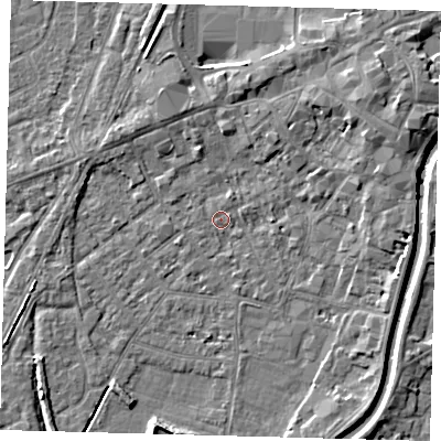 Shaded relief map of the ground around PE112XN, computed from Environment Agency LiDAR. The ground here sits at about 4 m above sea level and falls 6 m across the surrounding 800 m. Surface water reaching this point runs off ground lying to the north-east, 4.2 m higher.