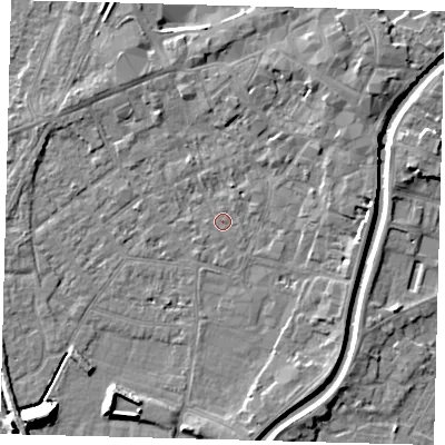Shaded relief map of the ground around PE112XW, computed from Environment Agency LiDAR. The ground here sits at about 4 m above sea level and falls 9 m across the surrounding 800 m. Surface water reaching this point runs off ground lying to the north-east, 3.7 m higher.