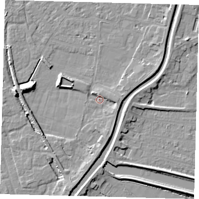 Shaded relief map of the ground around PE112XZ, computed from Environment Agency LiDAR. The ground here sits at about 3 m above sea level and falls 9 m across the surrounding 800 m. Surface water reaching this point runs off ground lying to the east, 2.8 m higher.