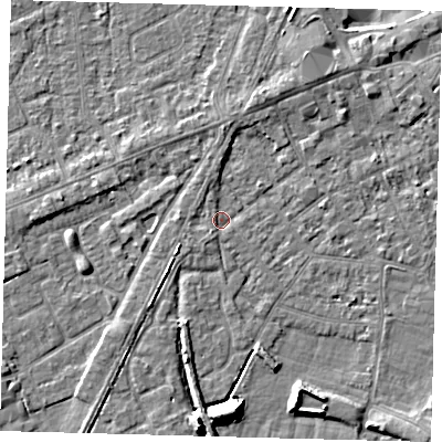 Shaded relief map of the ground around PE112YD, computed from Environment Agency LiDAR. The ground here sits at about 3 m above sea level and falls 9 m across the surrounding 800 m. Surface water reaching this point runs off ground lying to the south-south-west, 1.4 m higher.