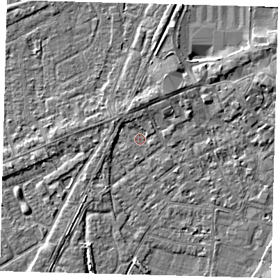 Shaded relief map of the ground around PE112YE, computed from Environment Agency LiDAR. The ground here sits at about 4 m above sea level and falls 4 m across the surrounding 800 m. Surface water reaching this point runs off ground lying to the north-west, 1.8 m higher.