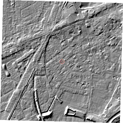 Shaded relief map of the ground around PE112YG, computed from Environment Agency LiDAR. The ground here sits at about 3 m above sea level and falls 9 m across the surrounding 800 m. Surface water reaching this point runs off ground lying to the north-north-east, 2.3 m higher.