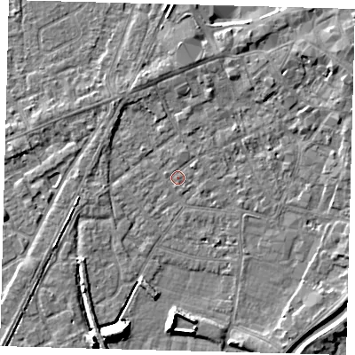 Shaded relief map of the ground around PE112YH, computed from Environment Agency LiDAR. The ground here sits at about 4 m above sea level and falls 9 m across the surrounding 800 m. Surface water reaching this point runs off ground lying to the north-east, 0.7 m higher.