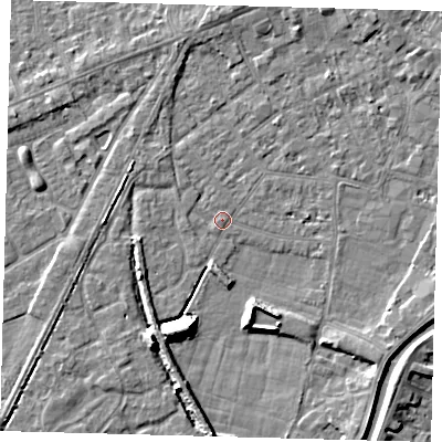 Shaded relief map of the ground around PE112YJ, computed from Environment Agency LiDAR. The ground here sits at about 4 m above sea level and falls 9 m across the surrounding 800 m. Surface water reaching this point runs off ground lying to the north-west, 1.4 m higher.