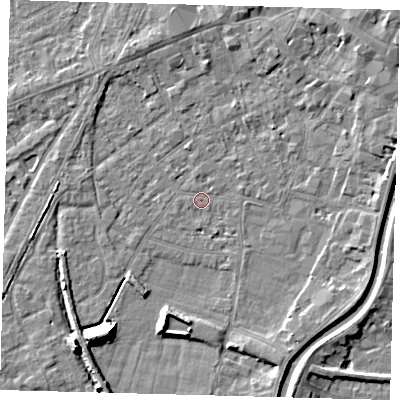 Shaded relief map of the ground around PE112YQ, computed from Environment Agency LiDAR. The ground here sits at about 3 m above sea level and falls 9 m across the surrounding 800 m. Surface water reaching this point runs off ground lying to the north-east, 4.0 m higher.