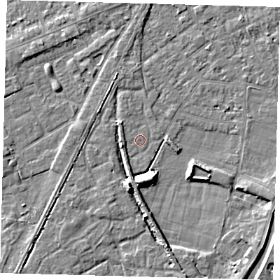 Shaded relief map of the ground around PE112YR, computed from Environment Agency LiDAR. The ground here sits at about 4 m above sea level and falls 9 m across the surrounding 800 m. Surface water reaching this point runs off ground lying to the south, 8.3 m higher.
