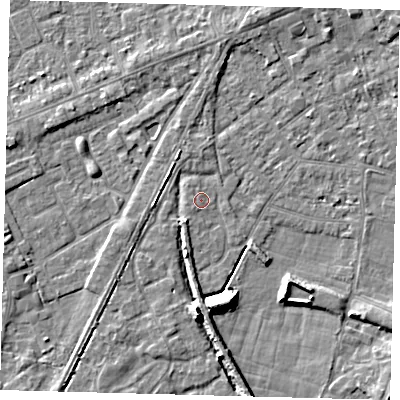 Shaded relief map of the ground around PE112YS, computed from Environment Agency LiDAR. The ground here sits at about 4 m above sea level and falls 9 m across the surrounding 800 m. Surface water reaching this point runs off ground lying to the north-west, 0.5 m higher.