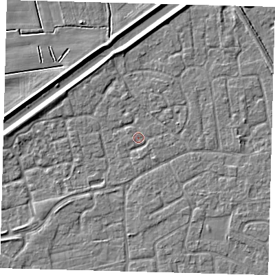 Shaded relief map of the ground around PE113AD, computed from Environment Agency LiDAR. The ground here sits at about 3 m above sea level and falls 4 m across the surrounding 800 m. Surface water reaching this point runs off ground lying to the south, 0.8 m higher.
