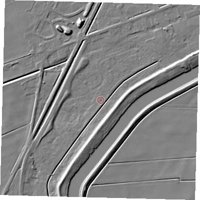Shaded relief map of the ground around PE113AF, computed from Environment Agency LiDAR. The ground here sits at about 3 m above sea level and falls 11 m across the surrounding 800 m. Surface water reaching this point runs off ground lying to the east-north-east, 5.2 m higher.