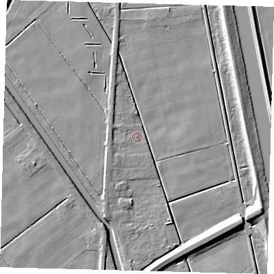 Shaded relief map of the ground around PE113AX, computed from Environment Agency LiDAR. The ground here sits at about 2 m above sea level and falls 8 m across the surrounding 800 m. Surface water reaching this point runs off ground lying to the south-west, 1.9 m higher.