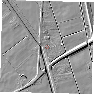 Shaded relief map of the ground around PE113AY, computed from Environment Agency LiDAR. The ground here sits at about 2 m above sea level and falls 8 m across the surrounding 800 m. Surface water reaching this point runs off ground lying to the west, 0.8 m higher.