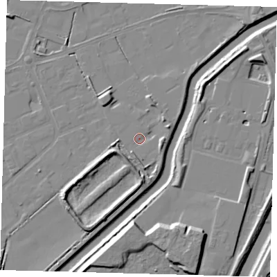 Shaded relief map of the ground around PE113BB, computed from Environment Agency LiDAR. The ground here sits at about 4 m above sea level and falls 11 m across the surrounding 800 m. Surface water reaching this point runs off ground lying to the east-north-east, 3.7 m higher.