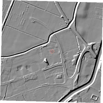 Shaded relief map of the ground around PE113BG, computed from Environment Agency LiDAR. The ground here sits at about 3 m above sea level and falls 8 m across the surrounding 800 m. Surface water reaching this point runs off ground lying to the east, 1.1 m higher.