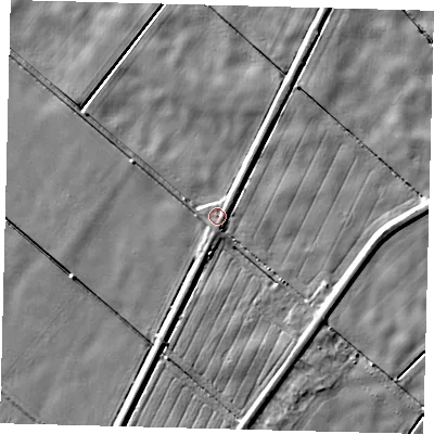 Shaded relief map of the ground around PE113BJ, computed from Environment Agency LiDAR. The ground here sits at about 3 m above sea level and falls 4 m across the surrounding 800 m. Surface water reaching this point runs off ground lying to the south, 1.0 m higher.