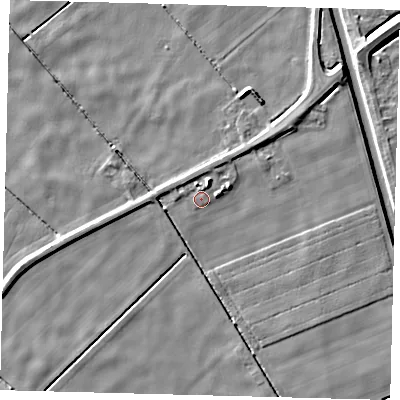 Shaded relief map of the ground around PE113BL, computed from Environment Agency LiDAR. The ground here sits at about 2 m above sea level and falls 6 m across the surrounding 800 m. Surface water reaching this point runs off ground lying to the north-north-east, 2.8 m higher.