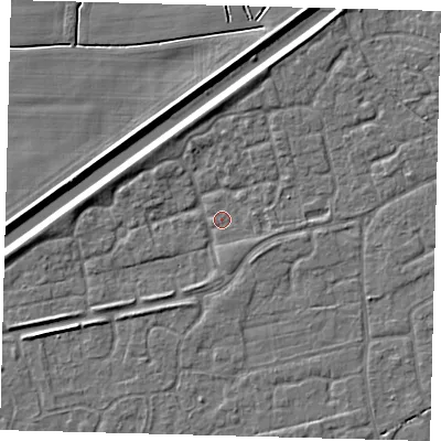 Shaded relief map of the ground around PE113BP, computed from Environment Agency LiDAR. The ground here sits at about 3 m above sea level and falls 4 m across the surrounding 800 m. Surface water reaching this point runs off ground lying to the north, 2.5 m higher.