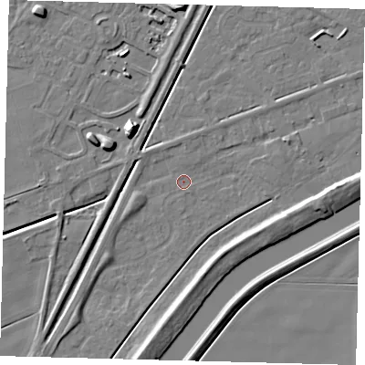 Shaded relief map of the ground around PE113BS, computed from Environment Agency LiDAR. The ground here sits at about 3 m above sea level and falls 11 m across the surrounding 800 m. Surface water reaching this point runs off ground lying to the north, 1.0 m higher.