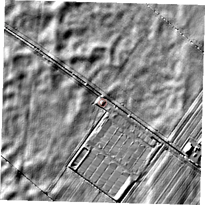 Shaded relief map of the ground around PE113BW, computed from Environment Agency LiDAR. The ground here sits at about 2 m above sea level and falls 7 m across the surrounding 800 m. Surface water reaching this point runs off ground lying to the east-south-east, 6.6 m higher.