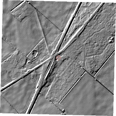 Shaded relief map of the ground around PE113DD, computed from Environment Agency LiDAR. The ground here sits at about 2 m above sea level and falls 5 m across the surrounding 800 m. Surface water reaching this point runs off ground lying to the north-east, 2.1 m higher.