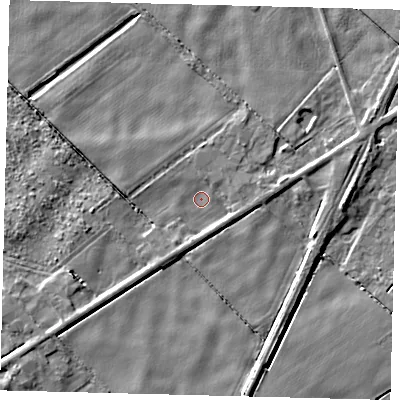 Shaded relief map of the ground around PE113DG, computed from Environment Agency LiDAR. The ground here sits at about 1 m above sea level and falls 5 m across the surrounding 800 m. Surface water reaching this point runs off ground lying to the east, 2.1 m higher.