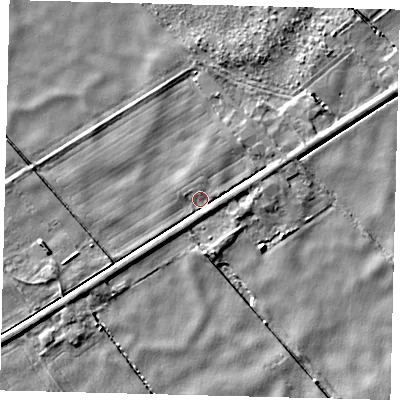 Shaded relief map of the ground around PE113DH, computed from Environment Agency LiDAR. The ground here sits at about 1 m above sea level and falls 4 m across the surrounding 800 m. Surface water reaching this point runs off ground lying to the east, 2.3 m higher.