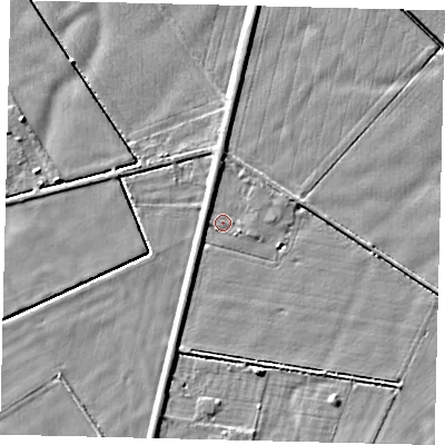Shaded relief map of the ground around PE113DP, computed from Environment Agency LiDAR. The ground here sits at about 3 m above sea level and falls 4 m across the surrounding 800 m. Surface water reaching this point runs off ground lying to the north, 1.5 m higher.