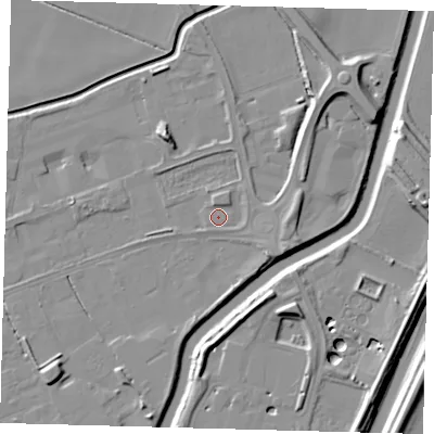 Shaded relief map of the ground around PE113DQ, computed from Environment Agency LiDAR. The ground here sits at about 4 m above sea level and falls 11 m across the surrounding 800 m. Surface water reaching this point runs off ground lying to the north-north-east, 1.3 m higher.