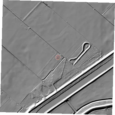 Shaded relief map of the ground around PE113DY, computed from Environment Agency LiDAR. The ground here sits at about 2 m above sea level and falls 6 m across the surrounding 800 m. The ground contributing surface water to this point lies to the west-north-west.