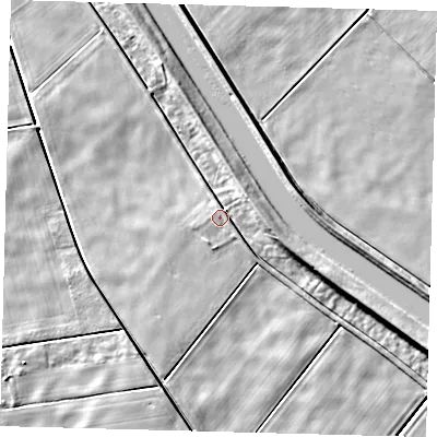 Shaded relief map of the ground around PE113EB, computed from Environment Agency LiDAR. The ground here sits at about 2 m above sea level and falls 7 m across the surrounding 800 m. Surface water reaching this point runs off ground lying to the east-north-east, 5.1 m higher.