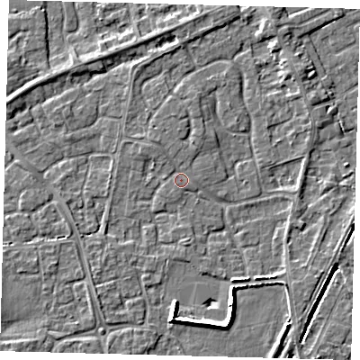 Shaded relief map of the ground around PE113EE, computed from Environment Agency LiDAR. The ground here sits at about 3 m above sea level and falls 6 m across the surrounding 800 m. Surface water reaching this point runs off ground lying to the north, 1.5 m higher.