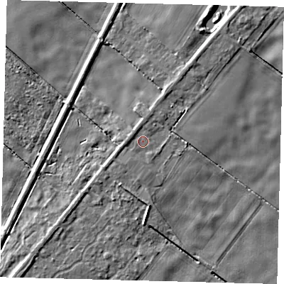 Shaded relief map of the ground around PE113EN, computed from Environment Agency LiDAR. The ground here sits at about 3 m above sea level and falls 4 m across the surrounding 800 m. Surface water reaching this point runs off ground lying to the west, 1.1 m higher.