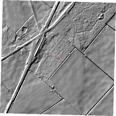 Shaded relief map of the ground around PE113ER, computed from Environment Agency LiDAR. The ground here sits at about 2 m above sea level and falls 5 m across the surrounding 800 m. Surface water reaching this point runs off ground lying to the east-south-east, 0.6 m higher.