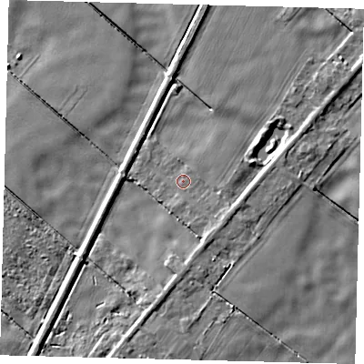 Shaded relief map of the ground around PE113ES, computed from Environment Agency LiDAR. The ground here sits at about 2 m above sea level and falls 4 m across the surrounding 800 m. Surface water reaching this point runs off ground lying to the east-south-east, 1.6 m higher.
