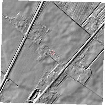 Shaded relief map of the ground around PE113EY, computed from Environment Agency LiDAR. The ground here sits at about 1 m above sea level and falls 4 m across the surrounding 800 m. Surface water reaching this point runs off ground lying to the west-north-west, 2.9 m higher.