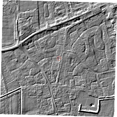 Shaded relief map of the ground around PE113FD, computed from Environment Agency LiDAR. The ground here sits at about 3 m above sea level and falls 6 m across the surrounding 800 m. Surface water reaching this point runs off ground lying to the east-north-east, 1.3 m higher.