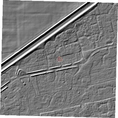 Shaded relief map of the ground around PE113FG, computed from Environment Agency LiDAR. The ground here sits at about 2 m above sea level and falls 4 m across the surrounding 800 m. Surface water reaching this point runs off ground lying to the south-south-west, 1.5 m higher.