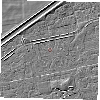 Shaded relief map of the ground around PE113FJ, computed from Environment Agency LiDAR. The ground here sits at about 3 m above sea level and falls 5 m across the surrounding 800 m. Surface water reaching this point runs off ground lying to the south-south-east, 3.6 m higher.