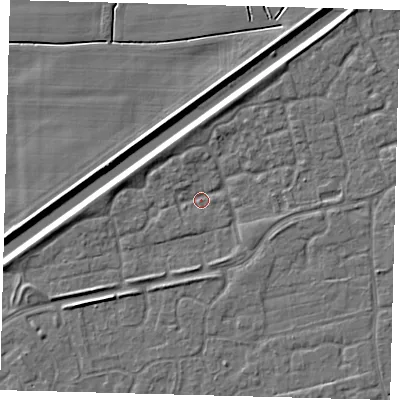 Shaded relief map of the ground around PE113FQ, computed from Environment Agency LiDAR. The ground here sits at about 2 m above sea level and falls 4 m across the surrounding 800 m. Surface water reaching this point runs off ground lying to the south-west, 1.6 m higher.