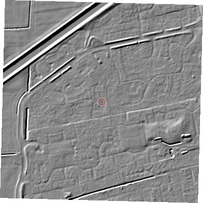 Shaded relief map of the ground around PE113FR, computed from Environment Agency LiDAR. The ground here sits at about 3 m above sea level and falls 6 m across the surrounding 800 m. Surface water reaching this point runs off ground lying to the south, 0.8 m higher.