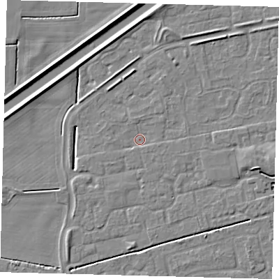 Shaded relief map of the ground around PE113FW, computed from Environment Agency LiDAR. The ground here sits at about 3 m above sea level and falls 5 m across the surrounding 800 m. Surface water reaching this point runs off ground lying to the east-south-east, 0.9 m higher.