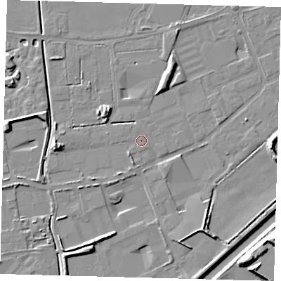 Shaded relief map of the ground around PE113FX, computed from Environment Agency LiDAR. The ground here sits at about 3 m above sea level and falls 11 m across the surrounding 800 m. Surface water reaching this point runs off ground lying to the north-west, 0.5 m higher.