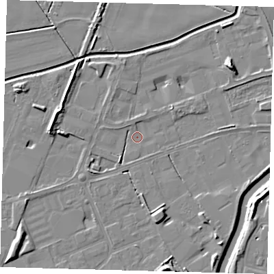 Shaded relief map of the ground around PE113FZ, computed from Environment Agency LiDAR. The ground here sits at about 3 m above sea level and falls 7 m across the surrounding 800 m. Surface water reaching this point runs off ground lying to the south-south-east, 4.4 m higher.