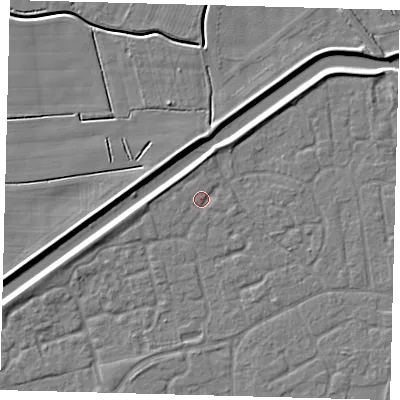 Shaded relief map of the ground around PE113GB, computed from Environment Agency LiDAR. The ground here sits at about 3 m above sea level and falls 4 m across the surrounding 800 m. Surface water reaching this point runs off ground lying to the north-north-west, 1.6 m higher.