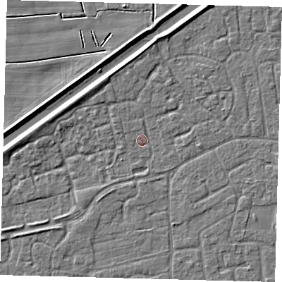 Shaded relief map of the ground around PE113GE, computed from Environment Agency LiDAR. The ground here sits at about 3 m above sea level and falls 4 m across the surrounding 800 m. Surface water reaching this point runs off ground lying to the north, 2.0 m higher.