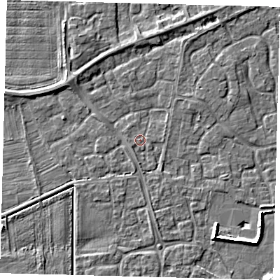 Shaded relief map of the ground around PE113GH, computed from Environment Agency LiDAR. The ground here sits at about 3 m above sea level and falls 6 m across the surrounding 800 m. Surface water reaching this point runs off ground lying to the south, 1.1 m higher.