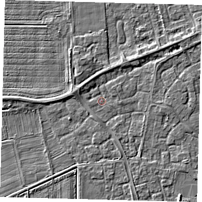 Shaded relief map of the ground around PE113GQ, computed from Environment Agency LiDAR. The ground here sits at about 3 m above sea level and falls 6 m across the surrounding 800 m. Surface water reaching this point runs off ground lying to the east, 1.6 m higher.