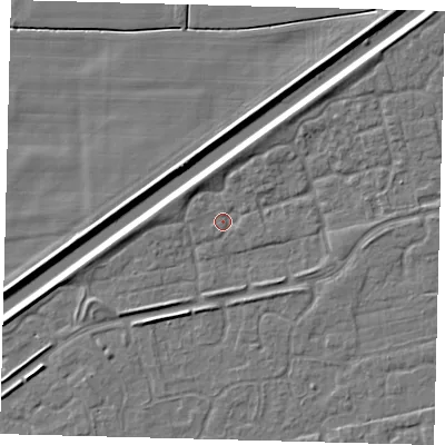 Shaded relief map of the ground around PE113GT, computed from Environment Agency LiDAR. The ground here sits at about 3 m above sea level and falls 4 m across the surrounding 800 m. Surface water reaching this point runs off ground lying to the north-north-west, 2.2 m higher.